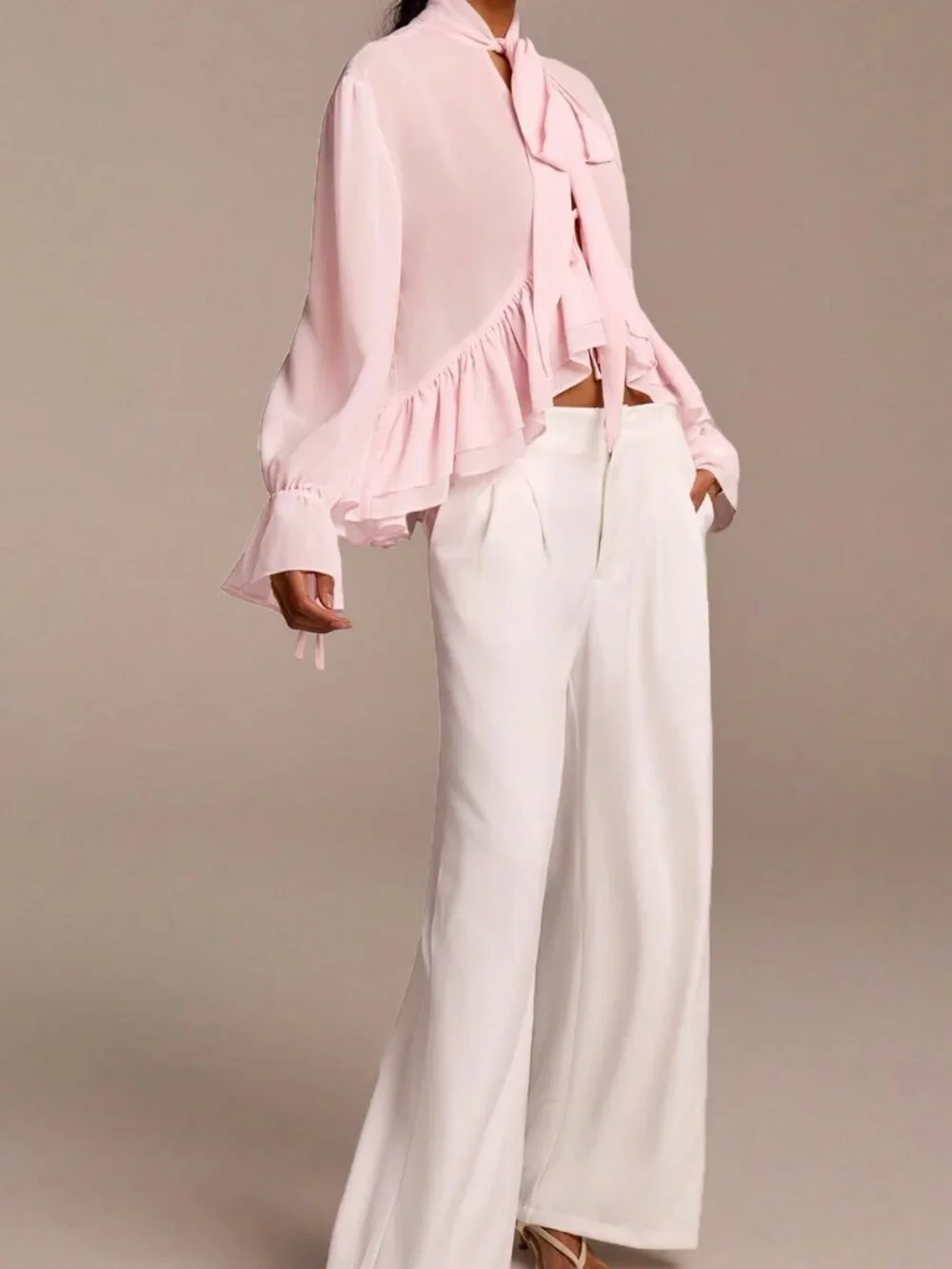 Baby Pink Bohemian Women's Elegant Ruffled Long Sleeve Blouse - Picture 4 of 6
